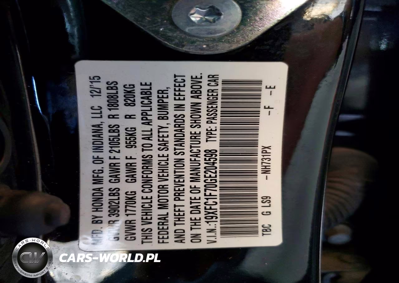 2016 Honda Civic Exl VIN:19XFC1F70GE204598 - 12