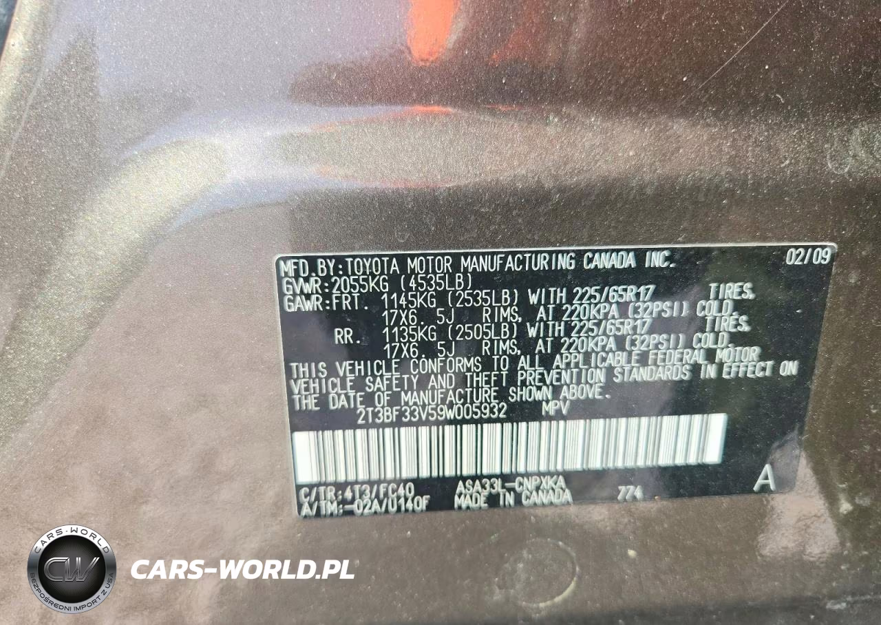 2009 Toyota Rav4 Base VIN:2T3BF33V59W005932 - 13