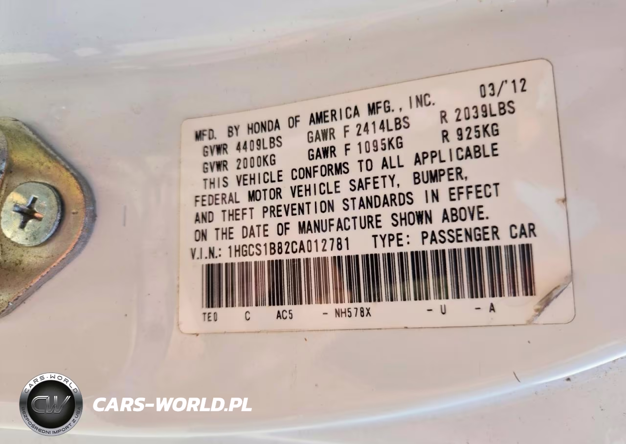 2012 Honda Accord Exl VIN:1HGCS1B82CA012781 - 12