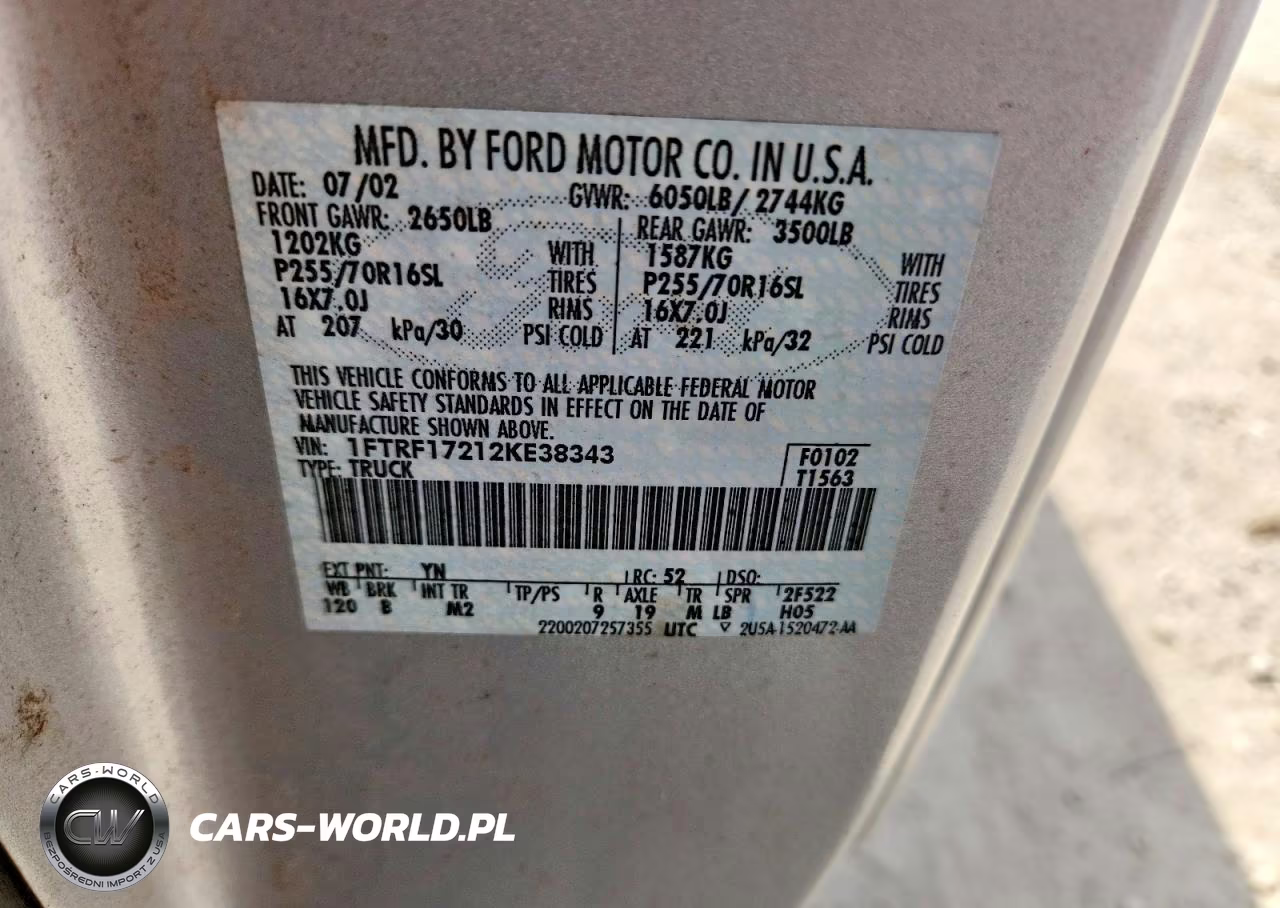 2002 Ford F150 VIN:1FTRF17212KE38343 - 12