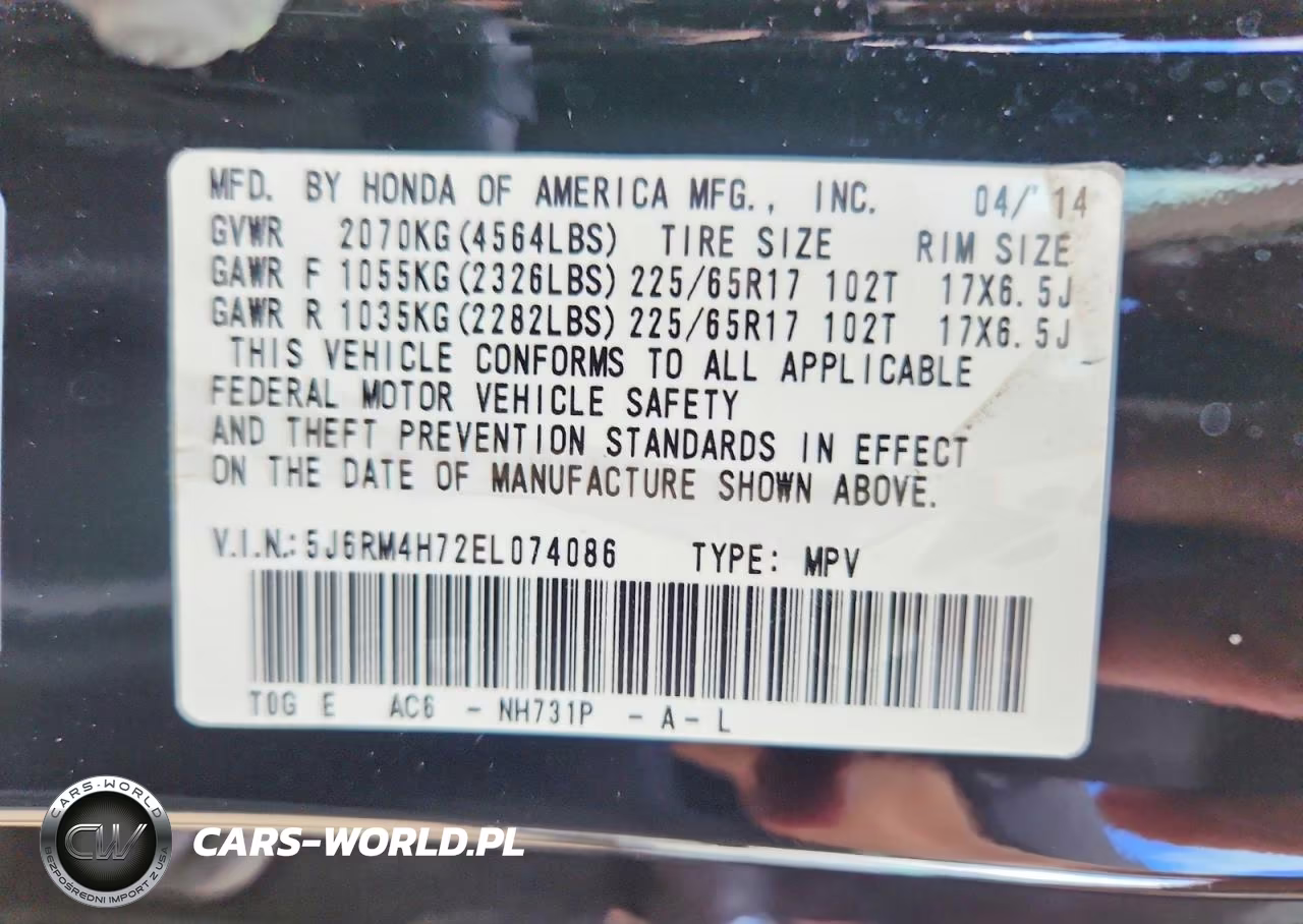 2014 Honda Cr-V Exl VIN:5J6RM4H72EL074086 - 13
