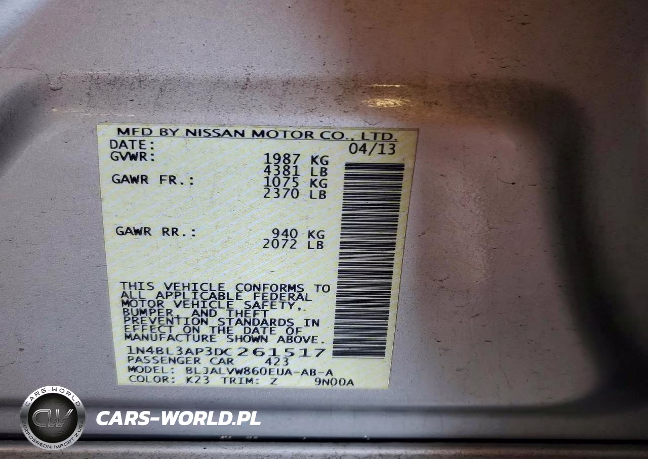 2013 Nissan Altima 3.5 S VIN:1N4BL3AP3DC261517 - 12