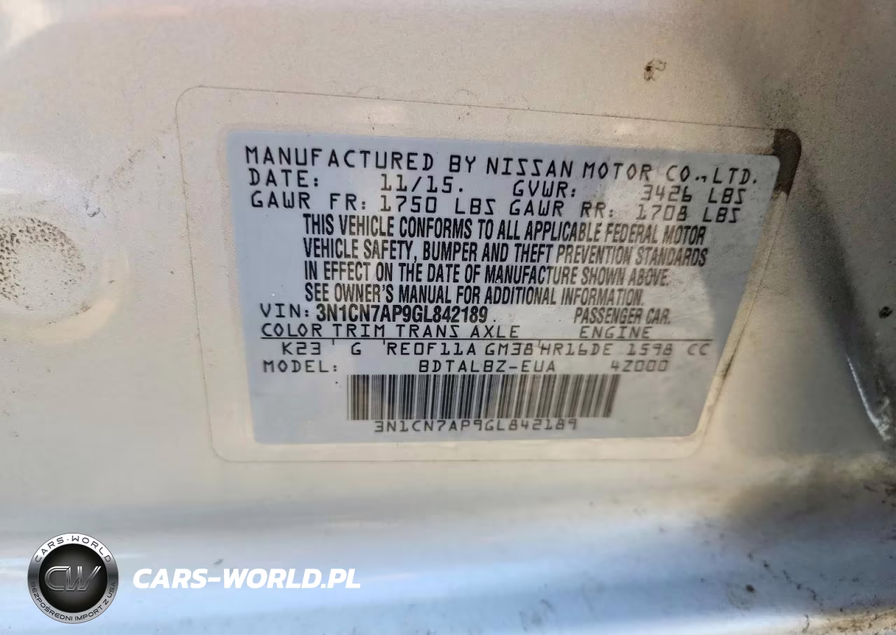 2016 Nissan Versa 1.6 Sv VIN:3N1CN7AP9GL842189 - 12
