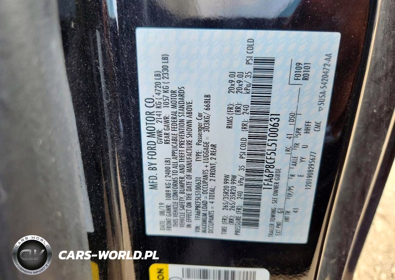 2020 Ford Mustang Gt VIN:1FA6P8CF5L5100631 - 12