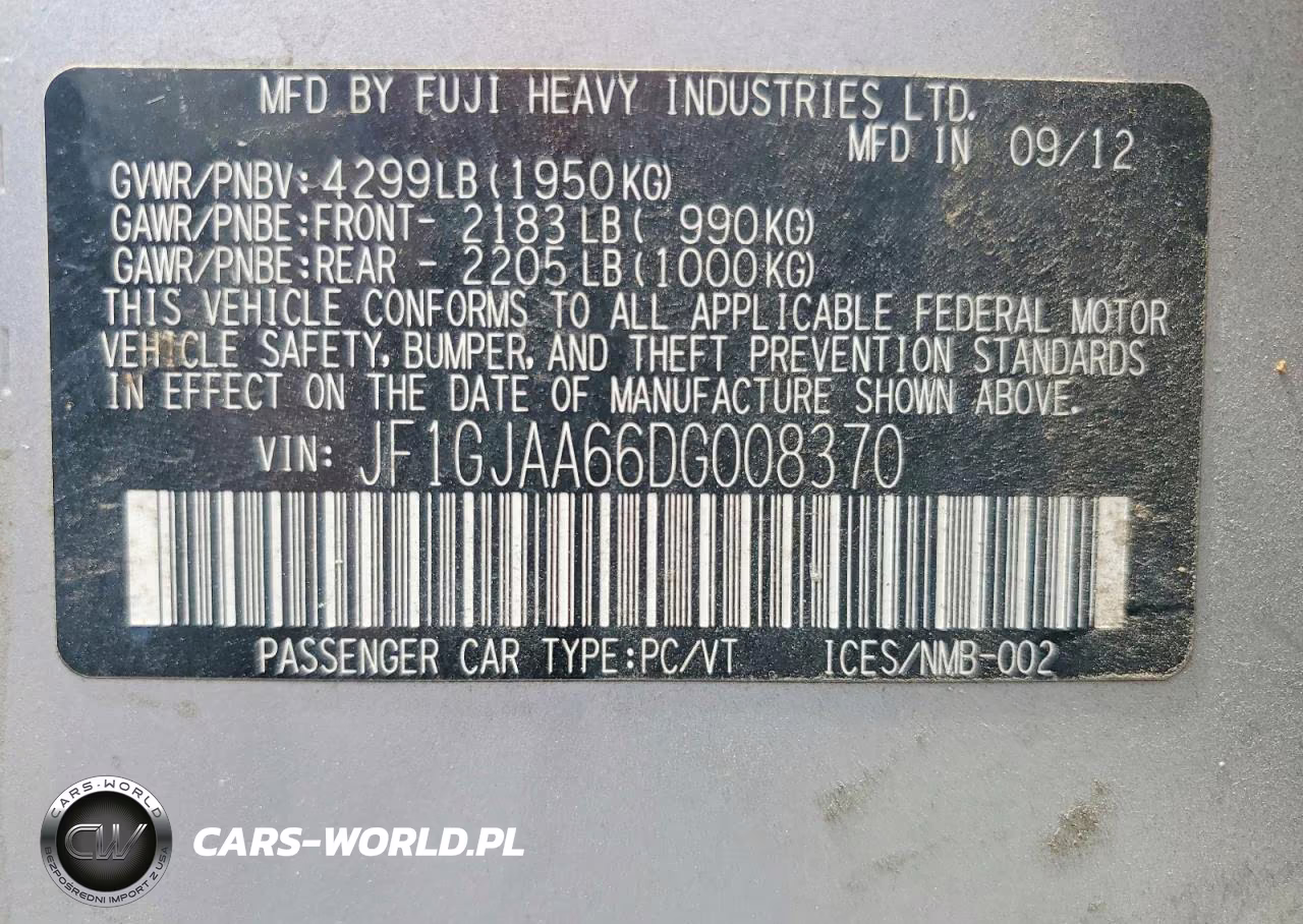 2013 Subaru Impreza VIN:JF1GJAA66DG008370 - 12