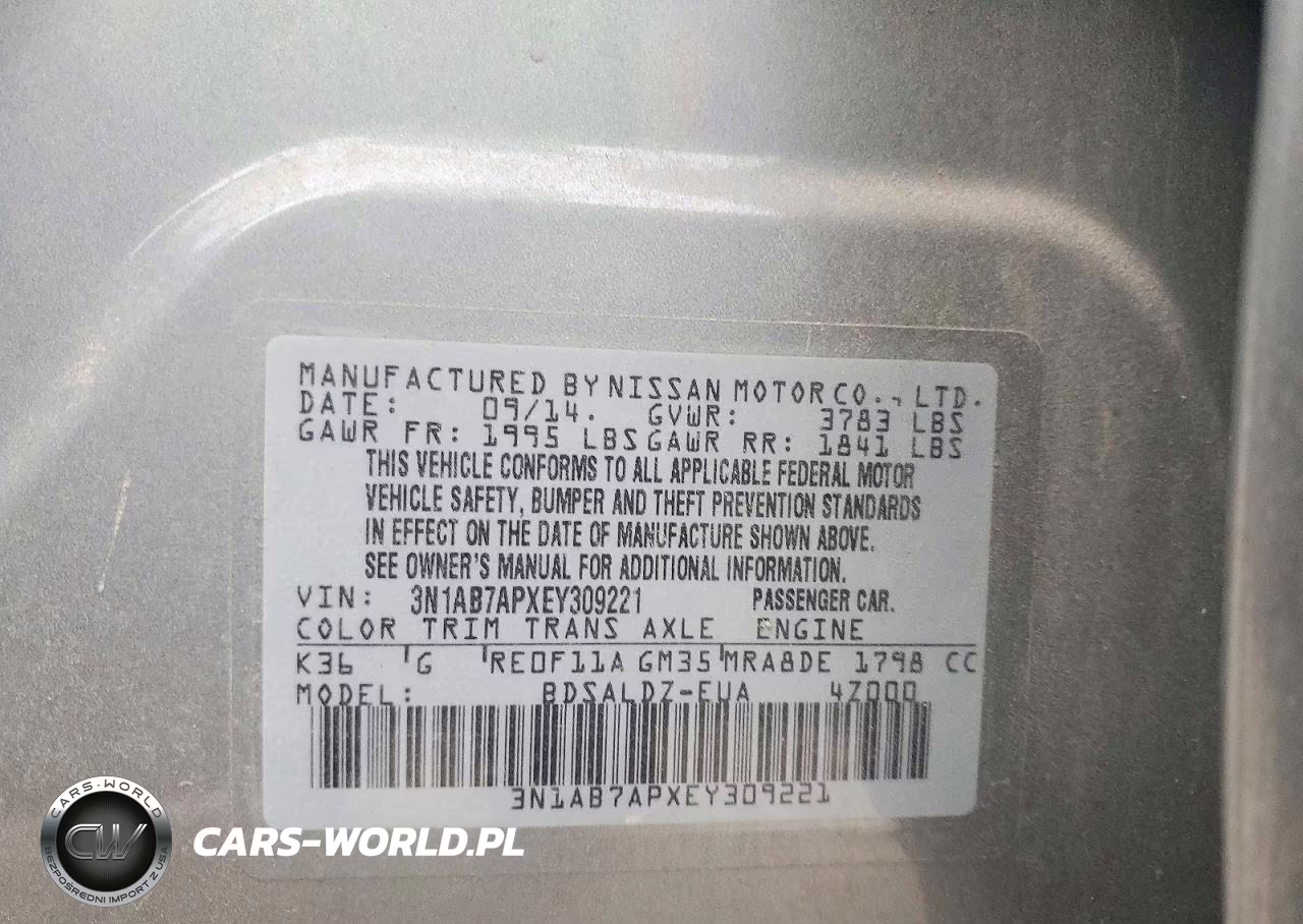 2014 Nissan Sentra Sv VIN:3N1AB7APXEY309221 - 14