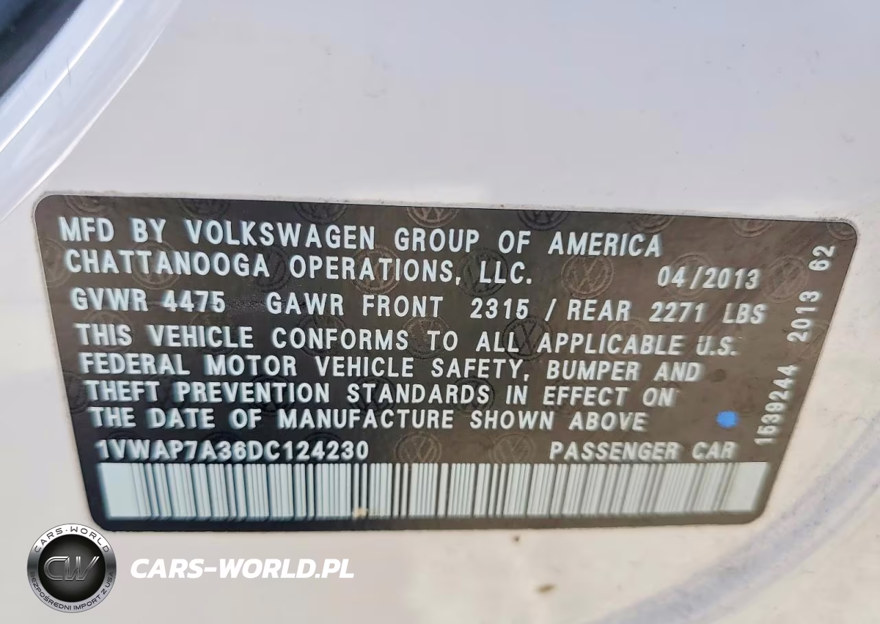 2013 Volkswagen Passat S VIN:1VWAP7A36DC124230 - 12