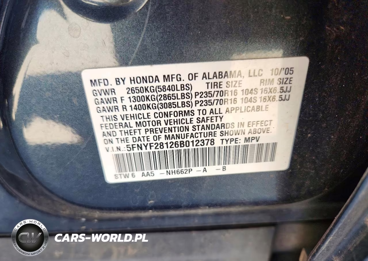 2006 Honda Pilot Lx VIN:5FNYF28126B012378 - 13