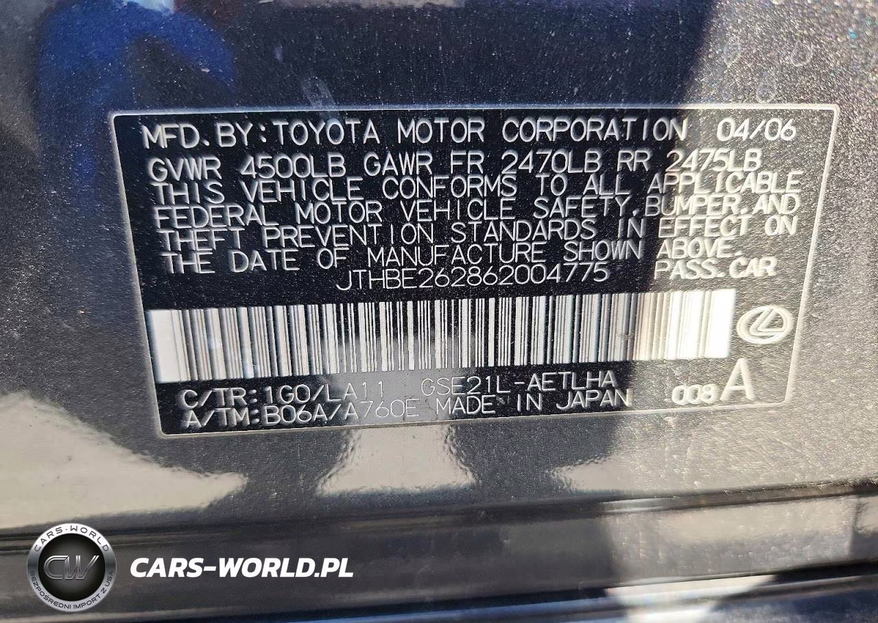 2006 Lexus Is 350 VIN:JTHBE262862004775 - 12