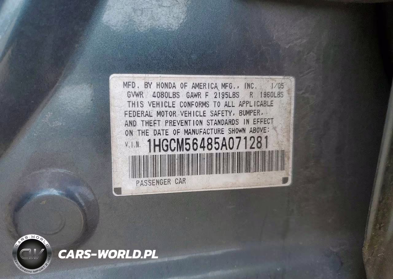 2005 Honda Accord Lx VIN:1HGCM56485A071281 - 13