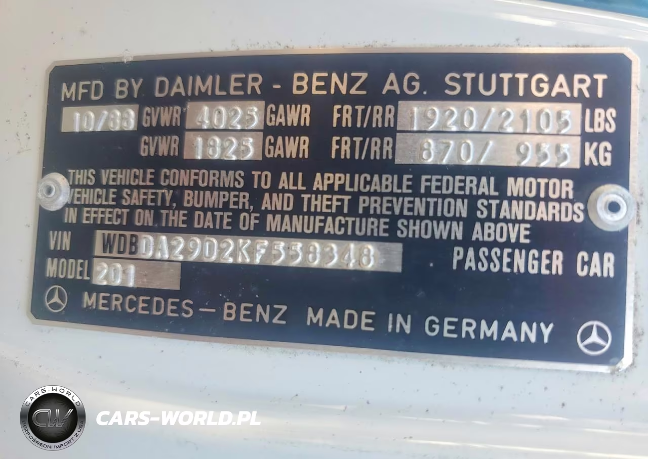 1989 Mercedes-Benz 190 E 2.6 VIN:WDBDA29D2KF558348 - 12