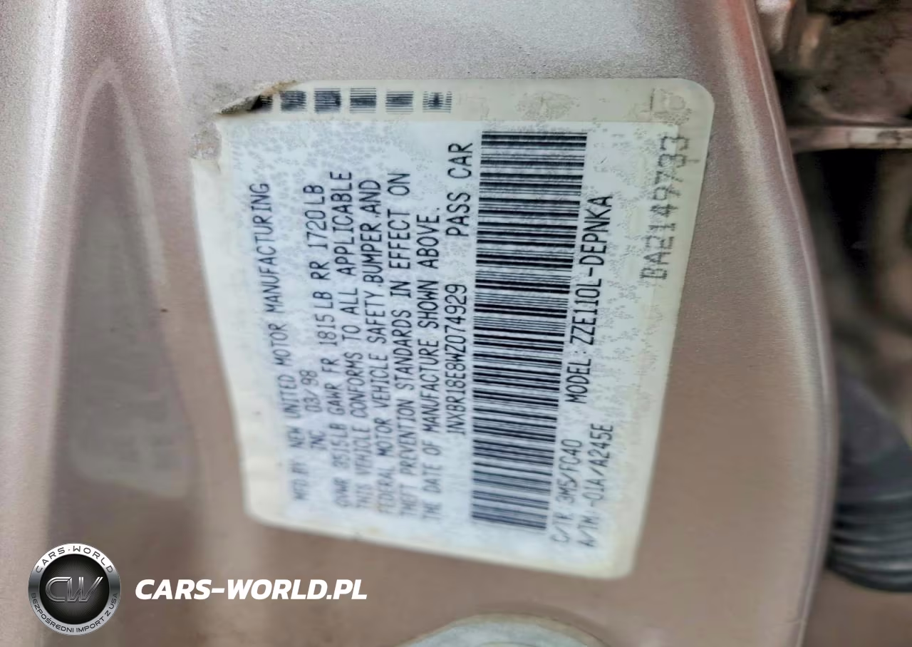 1998 Toyota Corolla Ve VIN:1NXBR18E8WZ074929 - 12