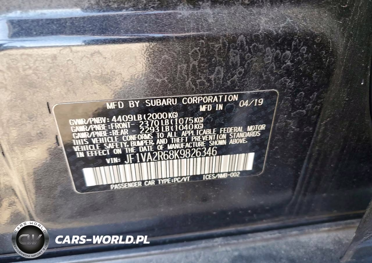 2019 Subaru Wrx Sti VIN:JF1VA2R68K9826346 - 12
