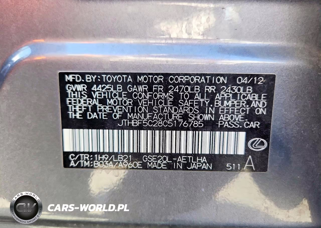 2012 Lexus Is 250 Base VIN:JTHBF5C28C5176785 - 12
