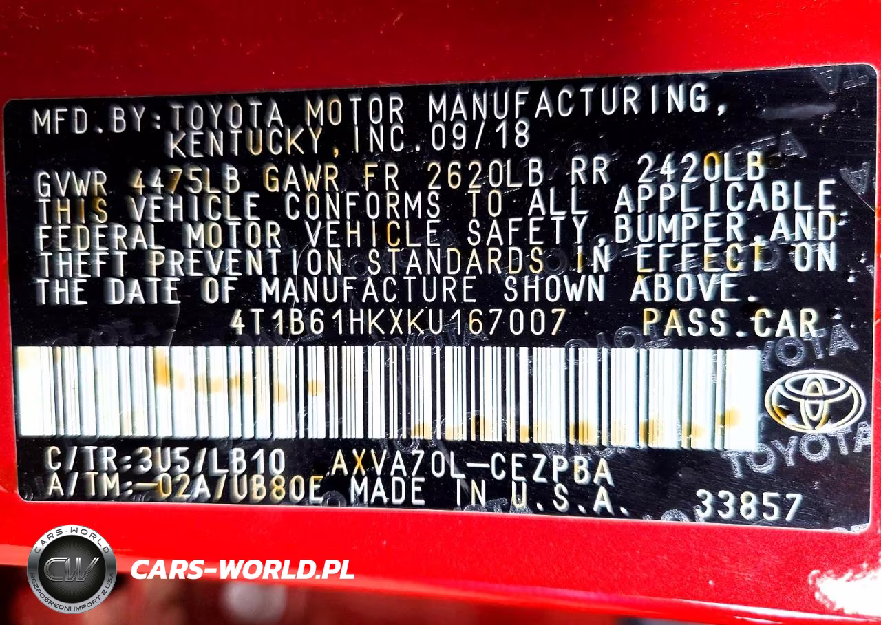 2019 Toyota Camry Xse VIN:4T1B61HKXKU167007 - 12