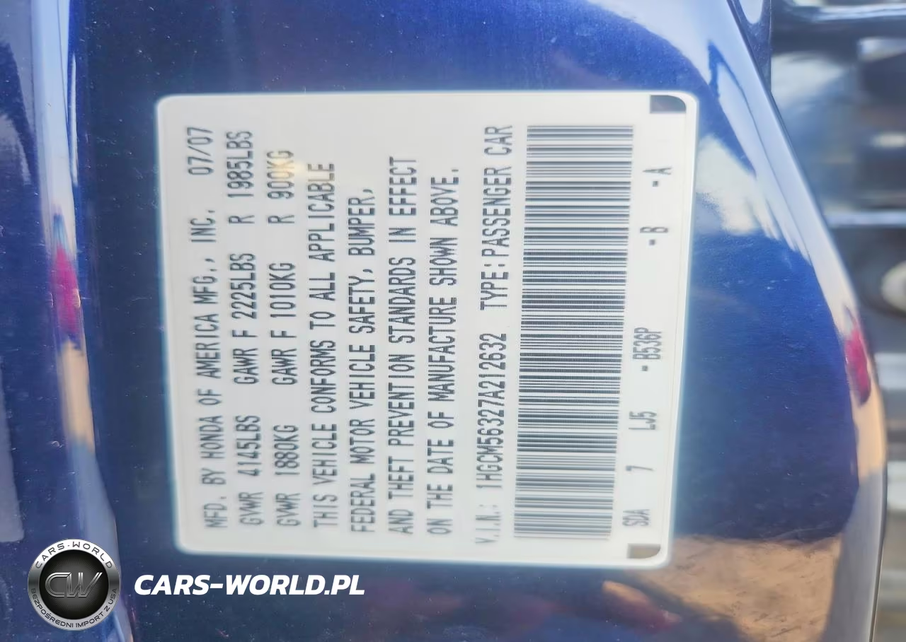 2007 Honda Accord Se VIN:1HGCM56327A212632 - 12
