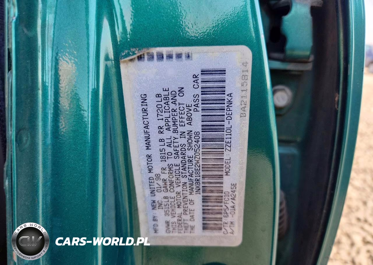 1998 Toyota Corolla Ve VIN:1NXBR18E2WZ052408 - 12