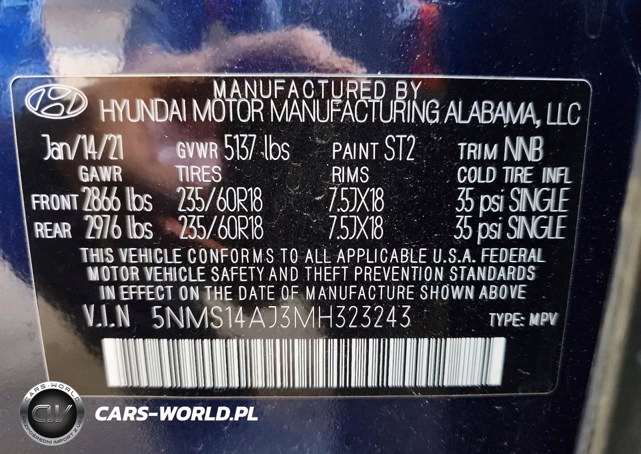 2021 Hyundai Santa Fe Se VIN:5NMS14AJ3MH323243 - 14