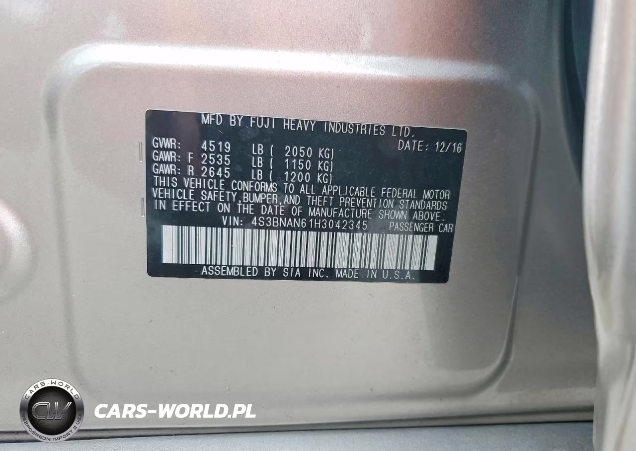 2017 Subaru Legacy 2.5I Limited VIN:4S3BNAN61H3042345 - 12