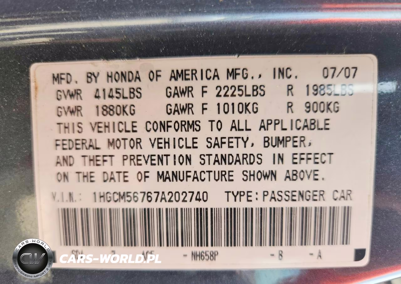 2007 Honda Accord Ex VIN:1HGCM56767A202740 - 12