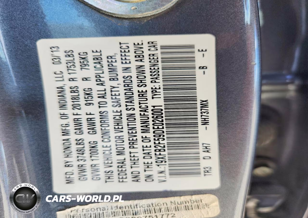 2013 Honda Civic Lx VIN:19XFB2F59DE026001 - 12