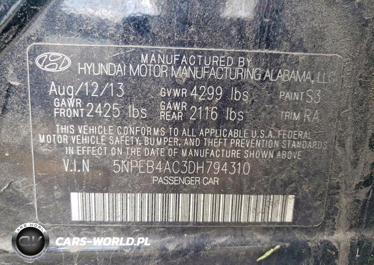 2013 Hyundai Sonata Gls VIN:5NPEB4AC3DH794310 - 12