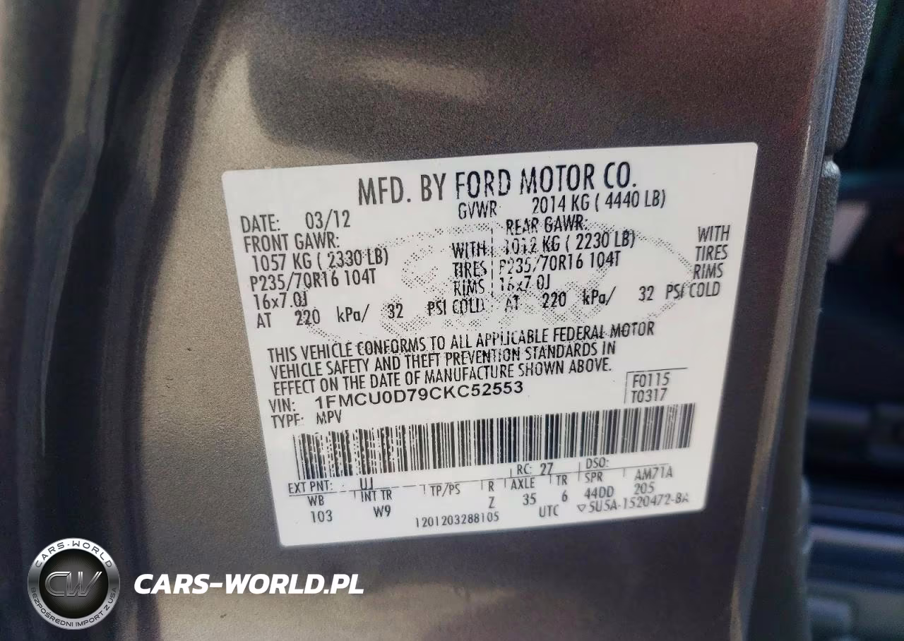 2012 Ford Escape Xlt VIN:1FMCU0D79CKC52553 - 13