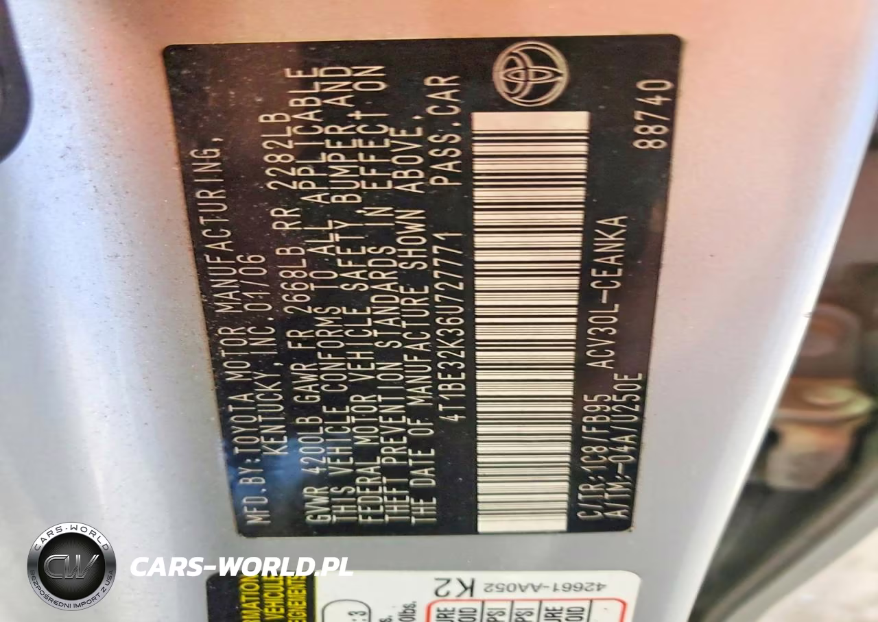 2006 Toyota Camry Le VIN:4T1BE32K36U727771 - 12
