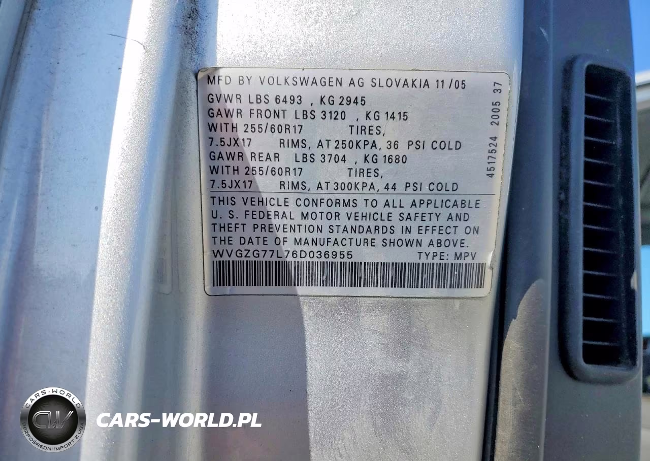 2006 Volkswagen Touareg 3.2 VIN:WVGZG77L76D036955 - 12