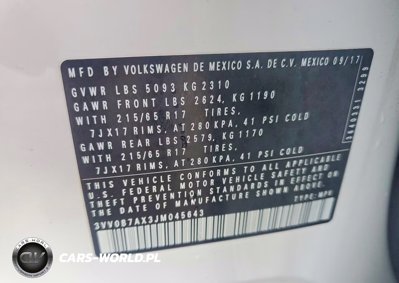 2018 Volkswagen Tiguan S VIN:3VV0B7AX3JM045643 - 13