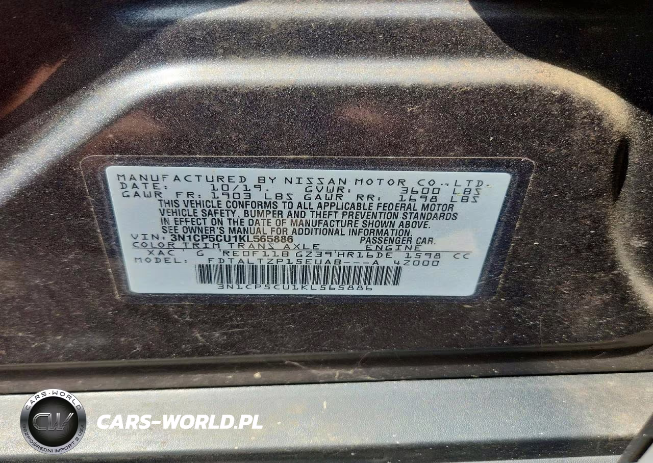 2019 Nissan Kicks Sr VIN:3N1CP5CU1KL565886 - 12