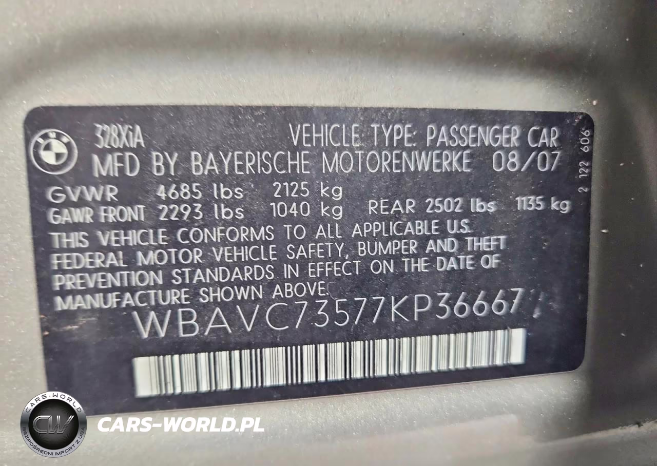 2007 BMW 328 Xi Sulev VIN:WBAVC73577KP36667 - 12