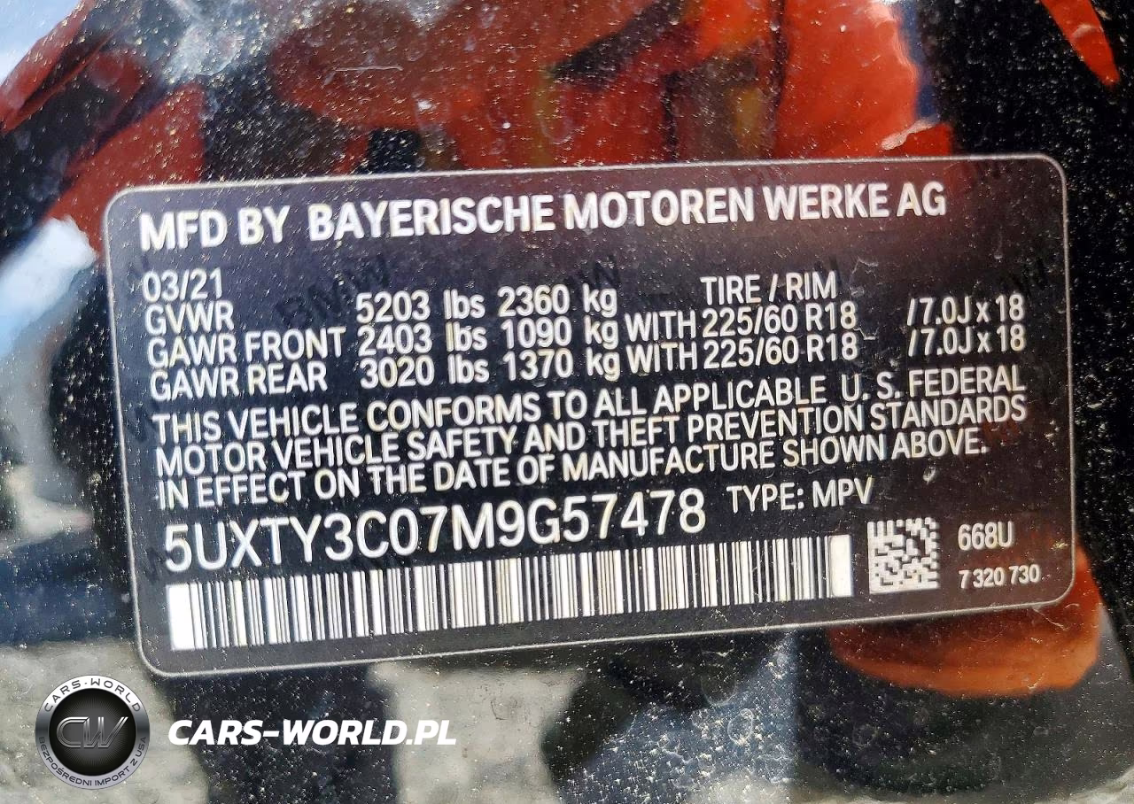 2021 BMW X3 Sdrive30I VIN:5UXTY3C07M9G57478 - 13
