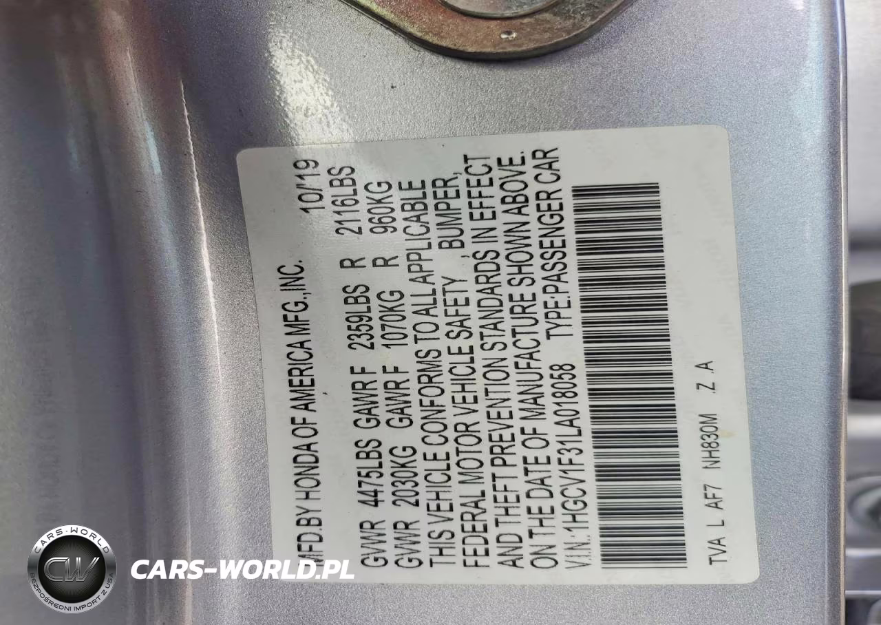 2020 Honda Accord Sport VIN:1HGCV1F31LA018058 - 12