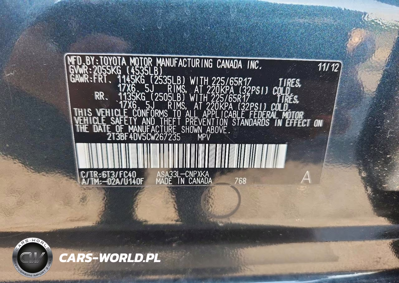 2012 Toyota Rav4 Base VIN:2T3BF4DV5CW267235 - 13