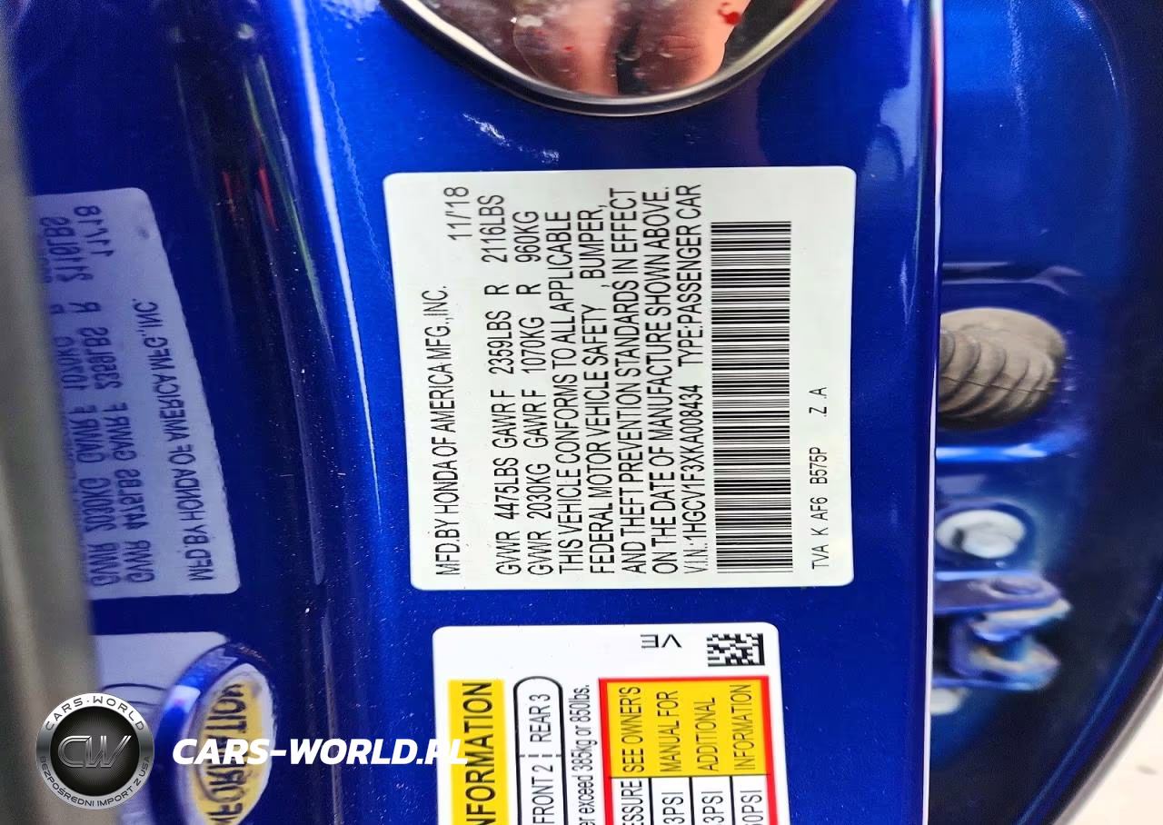 2019 Honda Accord Sport VIN:1HGCV1F3XKA008434 - 13