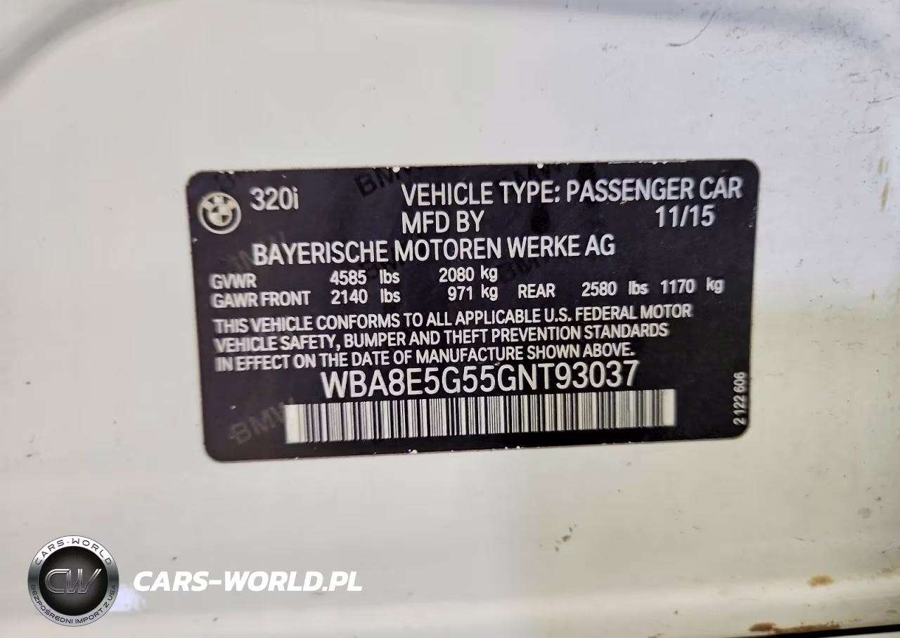 2016 BMW 320 Xi VIN:WBA8E5G55GNT93037 - 12