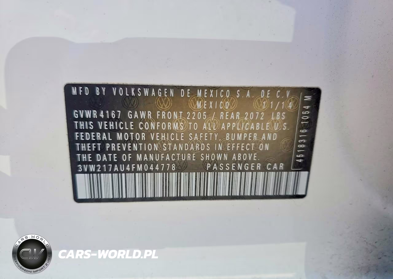 2015 Volkswagen Golf VIN:3VW217AU4FM044778 - 12