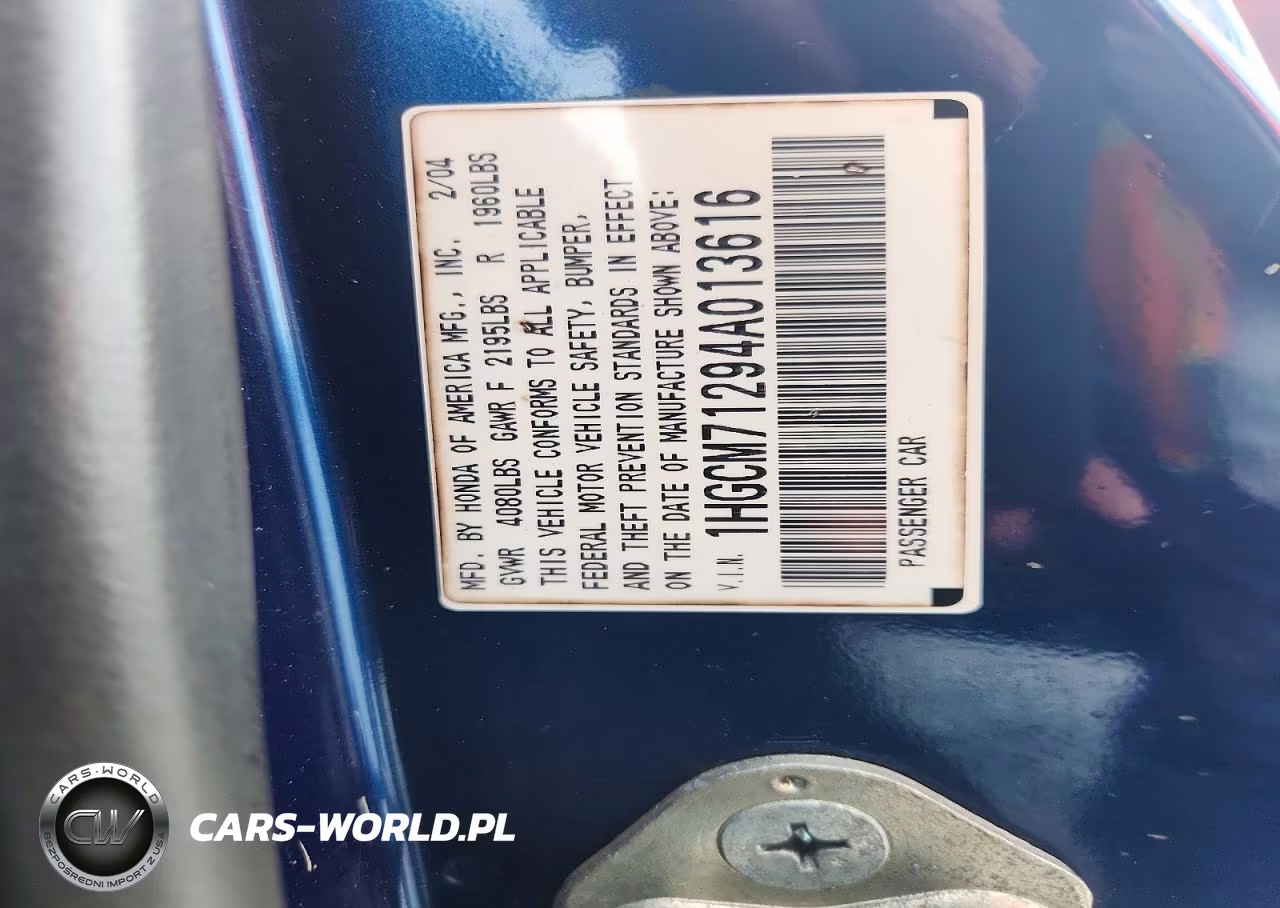 2004 Honda Accord VIN:1HGCM71294A013616 - 12
