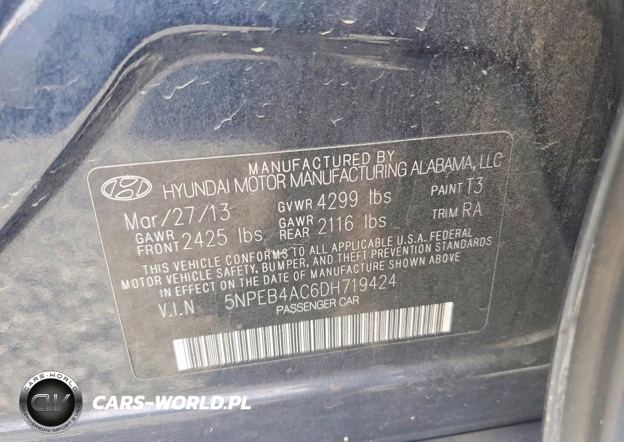 2013 Hyundai Sonata Gls VIN:5NPEB4AC6DH719424 - 12