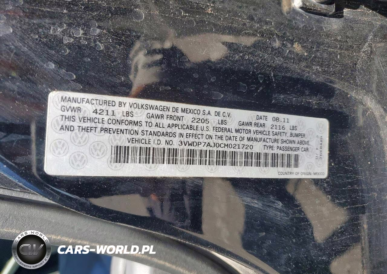 2012 Volkswagen Jetta Se VIN:3VWDP7AJ0CM021720 - 12