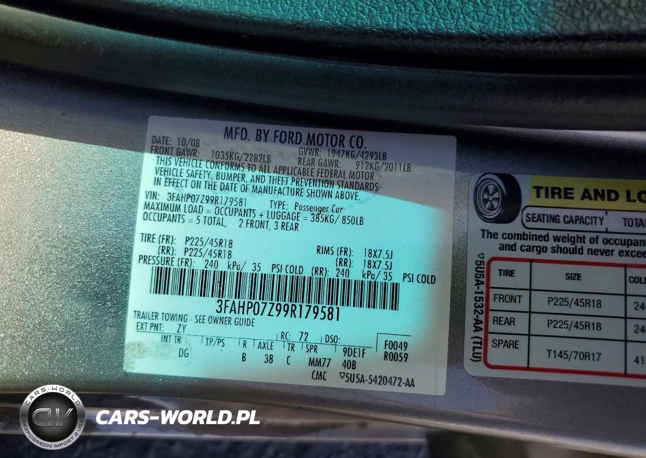 2009 Ford Fusion Se VIN:3FAHP07Z99R179581 - 12