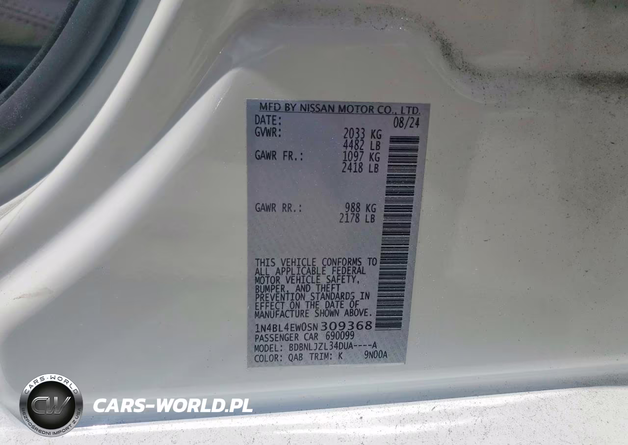 2025 Nissan Altima Sl VIN:1N4BL4EW0SN309368 - 12