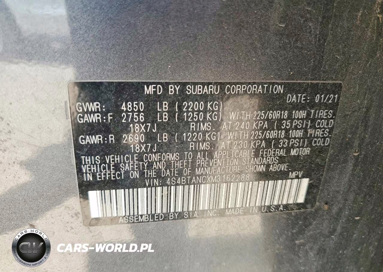 2021 Subaru Outback Limited VIN:4S4BTANCXM3162288 - 12