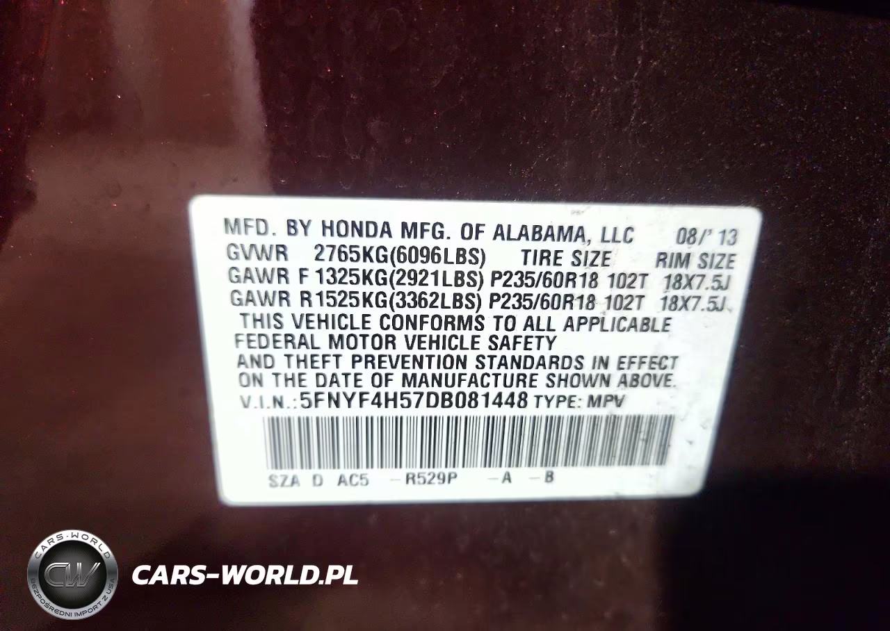 2013 Honda Pilot Exl VIN:5FNYF4H57DB081448 - 13