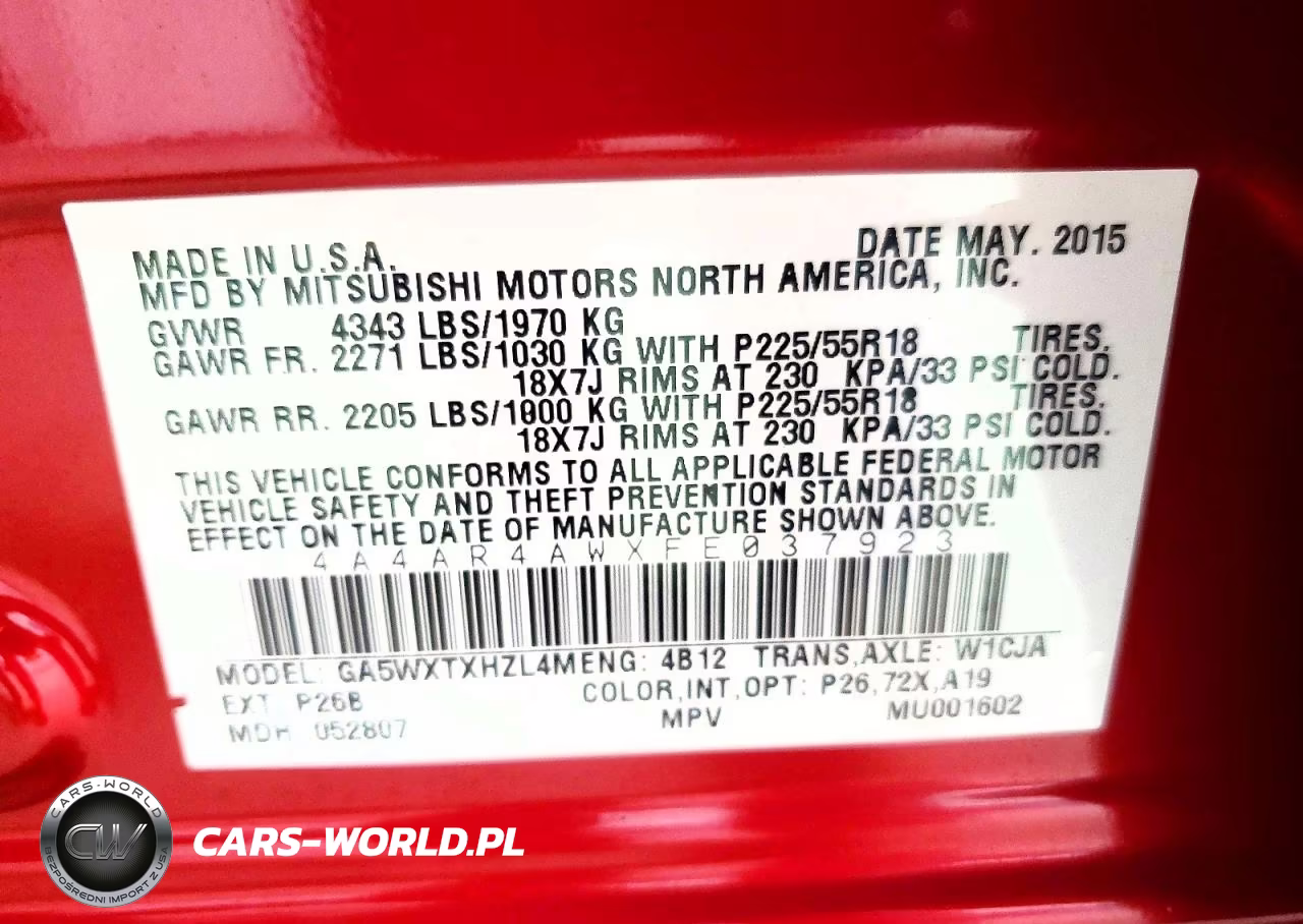 2015 Mitsubishi Outlander Sport Se VIN:4A4AR4AWXFE037923 - 13
