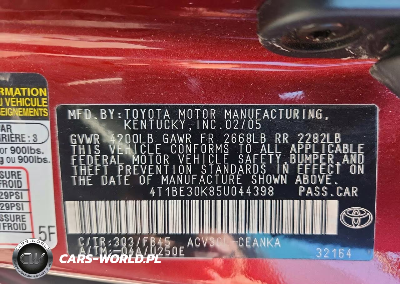 2005 Toyota Camry Le VIN:4T1BE30K85U044398 - 12