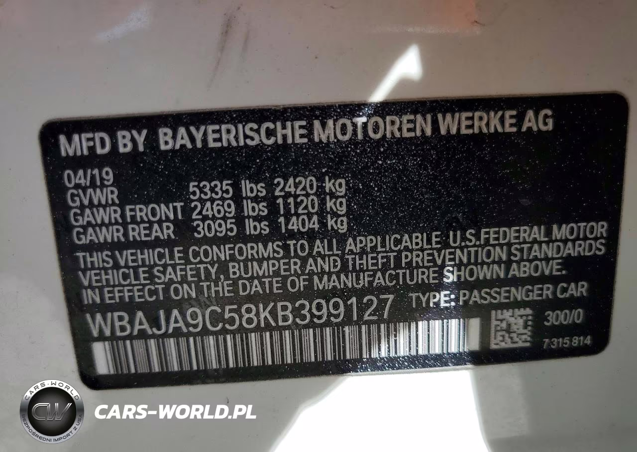 2019 BMW 530E VIN:WBAJA9C58KB399127 - 12