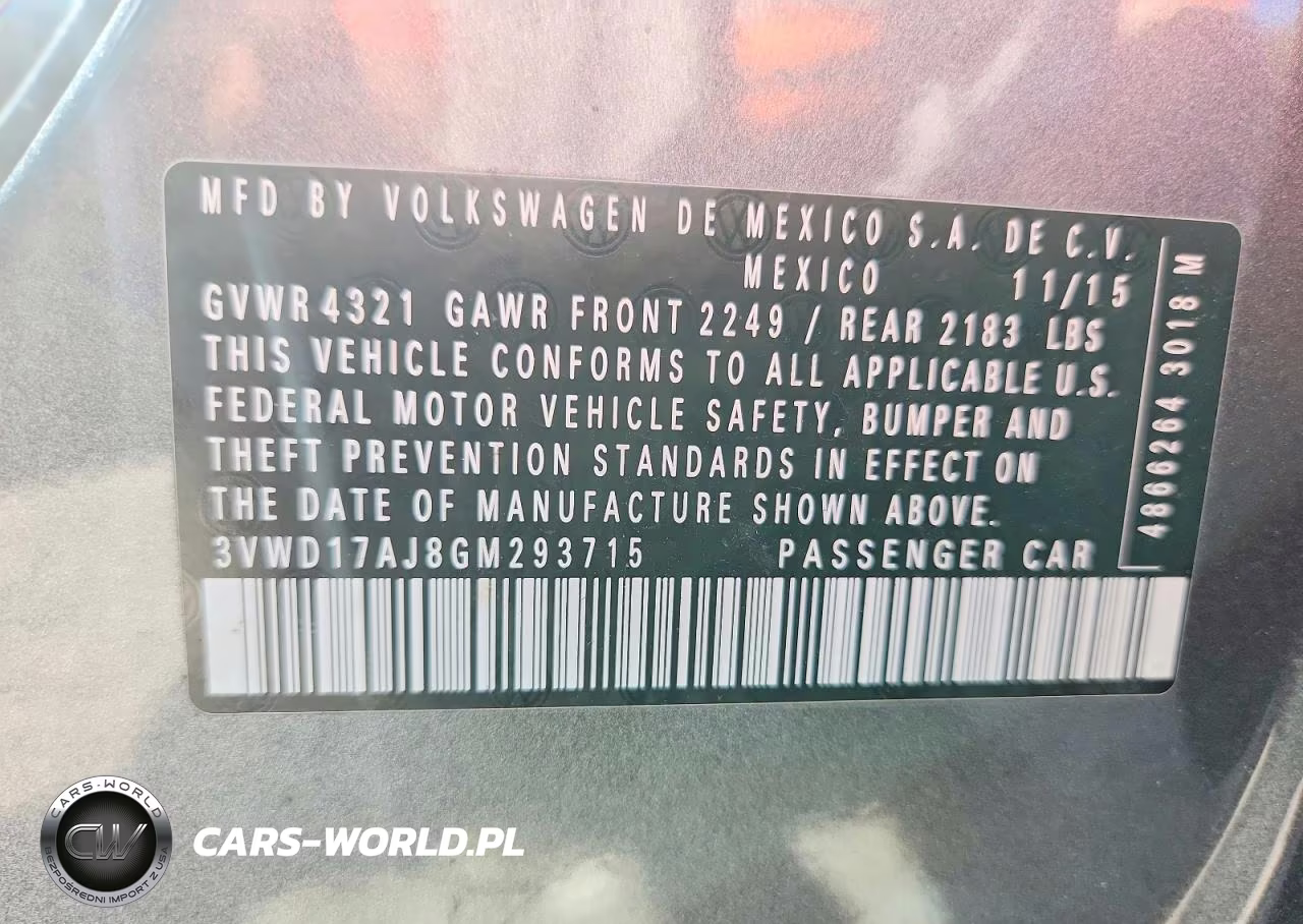 2016 Volkswagen Jetta Sport VIN:3VWD17AJ8GM293715 - 12