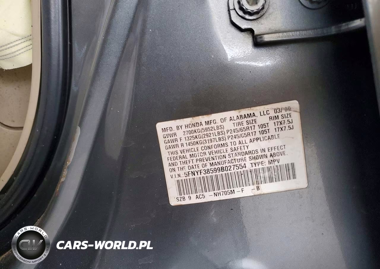 2009 Honda Pilot Exl VIN:5FNYF38599B027554 - 12